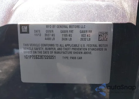 2014 Chevrolet Cruze Diesel из США, поврежденный, VIN 1G1P75SZ2E7220251